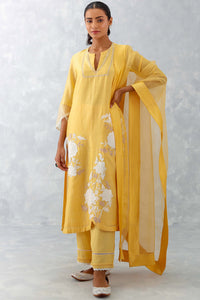 Mango Yellow Embroidered Chanderi Kurta Set