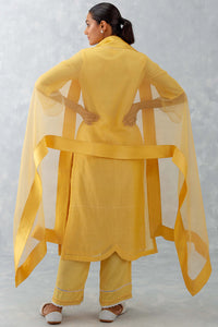 Mango Yellow Embroidered Chanderi Kurta Set