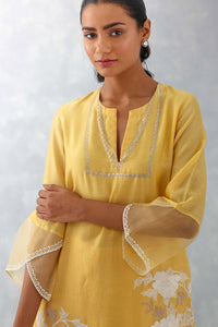 Mango Yellow Embroidered Chanderi Kurta Set