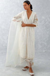 Ivory Embroidered Chanderi Kurta Set