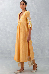 Peach Embroidered Chanderi Kurta Set