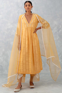 Peach Embroidered Chanderi Kurta Set