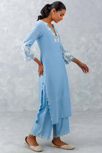 Blue Embroidered Woven Chanderi Kurta Set