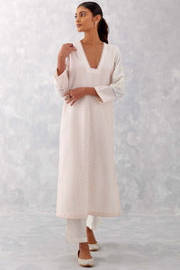 Ivory Pink Pin tucks Embroidered Kurta Set