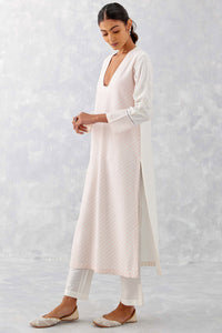 Ivory Pink Pin tucks Embroidered Kurta Set