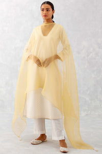 Ivory Mango Pin tucks Embroidered Kurta Set