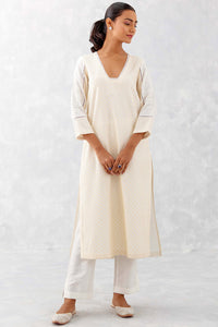 Ivory Mango Pin tucks Embroidered Kurta Set