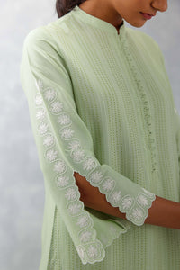 Sea Green Pin Tucks Embroidered Kurta Set