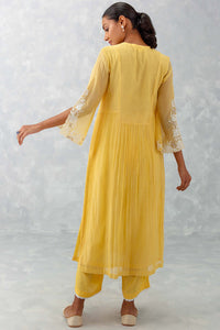 Mango Yellow Embroidered Chanderi Kurta Set