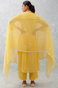 Mango Yellow Embroidered Chanderi Kurta Set