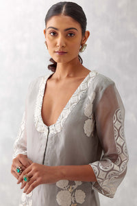 Grey Slit Silk Organza Kurta Set