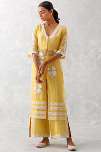 Mango Yellow Slit Silk Organza Kurta Set