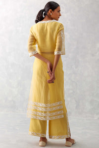 Mango Yellow Slit Silk Organza Kurta Set