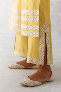 Mango Yellow Slit Silk Organza Kurta Set