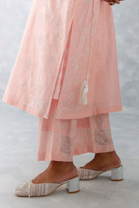 Pink Embroidered Ikat Print Chanderi Kurta Set