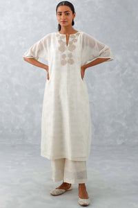 Ivory Embroidered Ikat Print Chanderi Kurta Set