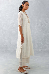 Ivory Embroidered Ikat Print Chanderi Kurta Set