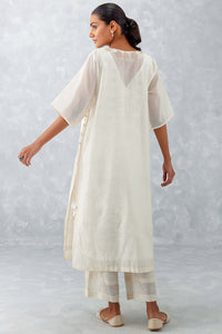 Ivory Embroidered Ikat Print Chanderi Kurta Set