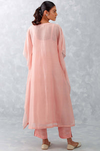 Pink Embroidered Silk Chanderi Kaftan Set