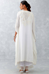 Ivory Embroidered Cotton Silk Satin Kaftan Set