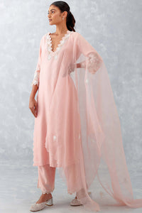 Blush Pink Embroidered Woven Chanderi Kurta Set