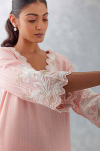 Blush Pink Embroidered Woven Chanderi Kurta Set