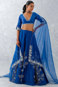Blue Floral Embroidered Silk Lehenga Set