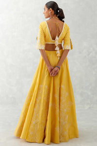 Mango Yellow Floral Embroidered Silk Lehenga Set