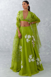 Green Floral Embroidered Silk Lehenga Set