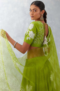 Green Floral Embroidered Silk Lehenga Set