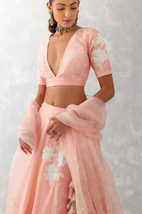 Pink Floral Embroidered Silk Lehenga Set