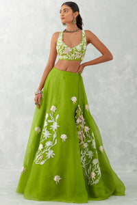 Green Embroidered Silk Organza Lehenga