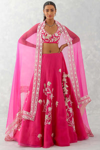 Fuchsia Pink Embroidered Silk Organza Lehenga