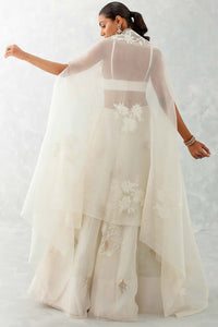 Ivory Silk Organza Cape Lehenga Set