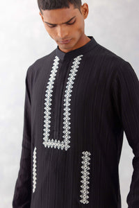 Black Embroidered Woven Chandri Kurta Set