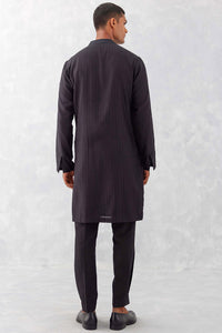 Black Embroidered Woven Chandri Kurta Set