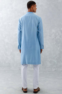 Blue Embroidered Woven Chanderi Kurta Set