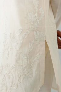 Ivory Floral Embroidered Chanderi Short Kurta Set