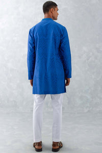 Blue Ikat Print Chanderi Kurta Set