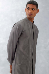 Grey Pin Tucks Short Kurta Set