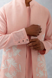 Blush Pink Kurta with Embroidered Bundi Set