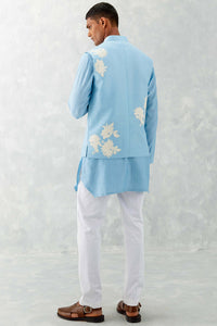Sky Blue Kurta With Embroidered Bundi Set
