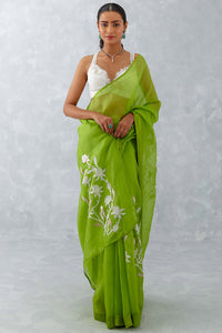 Green Embroidered Silk Organza Saree