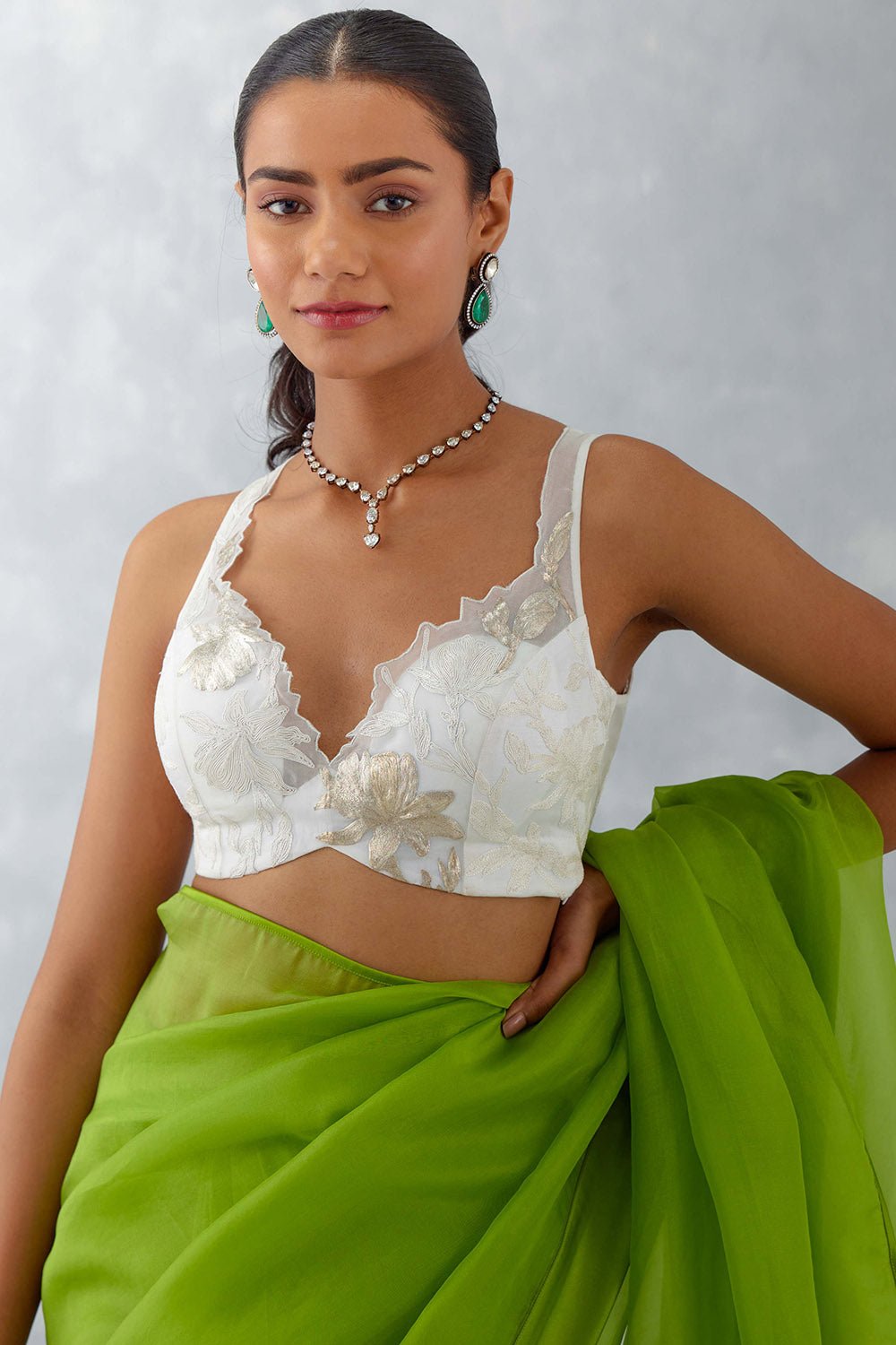 Buy Green Pure Silk Organza Saree Set by Designer CHARU MAKKAR