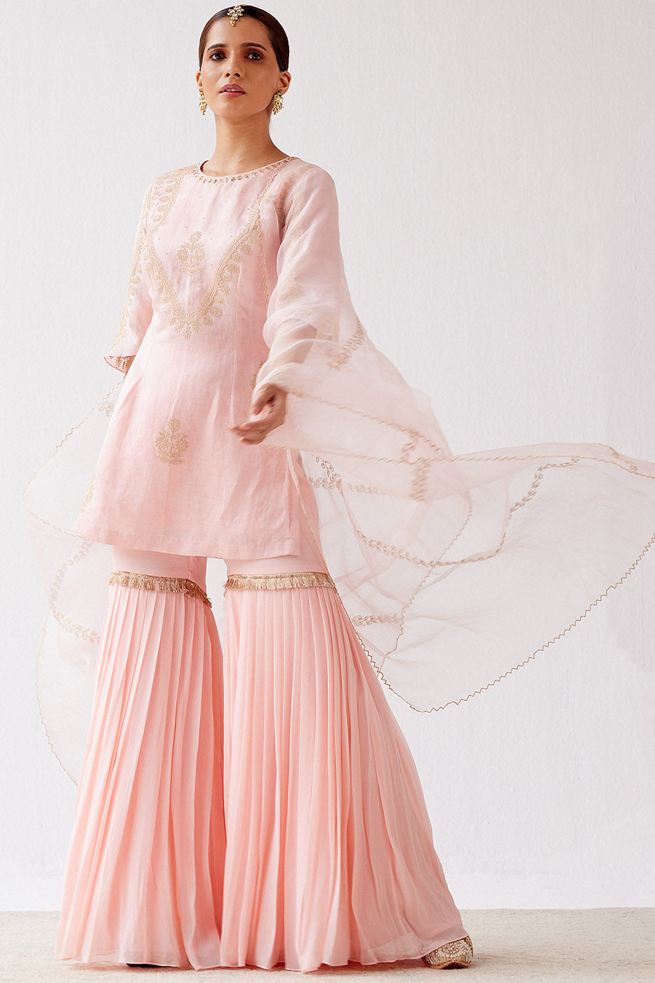 Mulberry Pink Sharara with Hand Embroidered Bralette with Ruffle