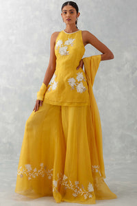 Mango Yellow Embroidered Sharara Set