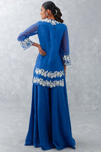 Blue Embroidered Front Slit Sharara Set
