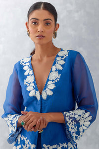 Blue Embroidered Front Slit Sharara Set