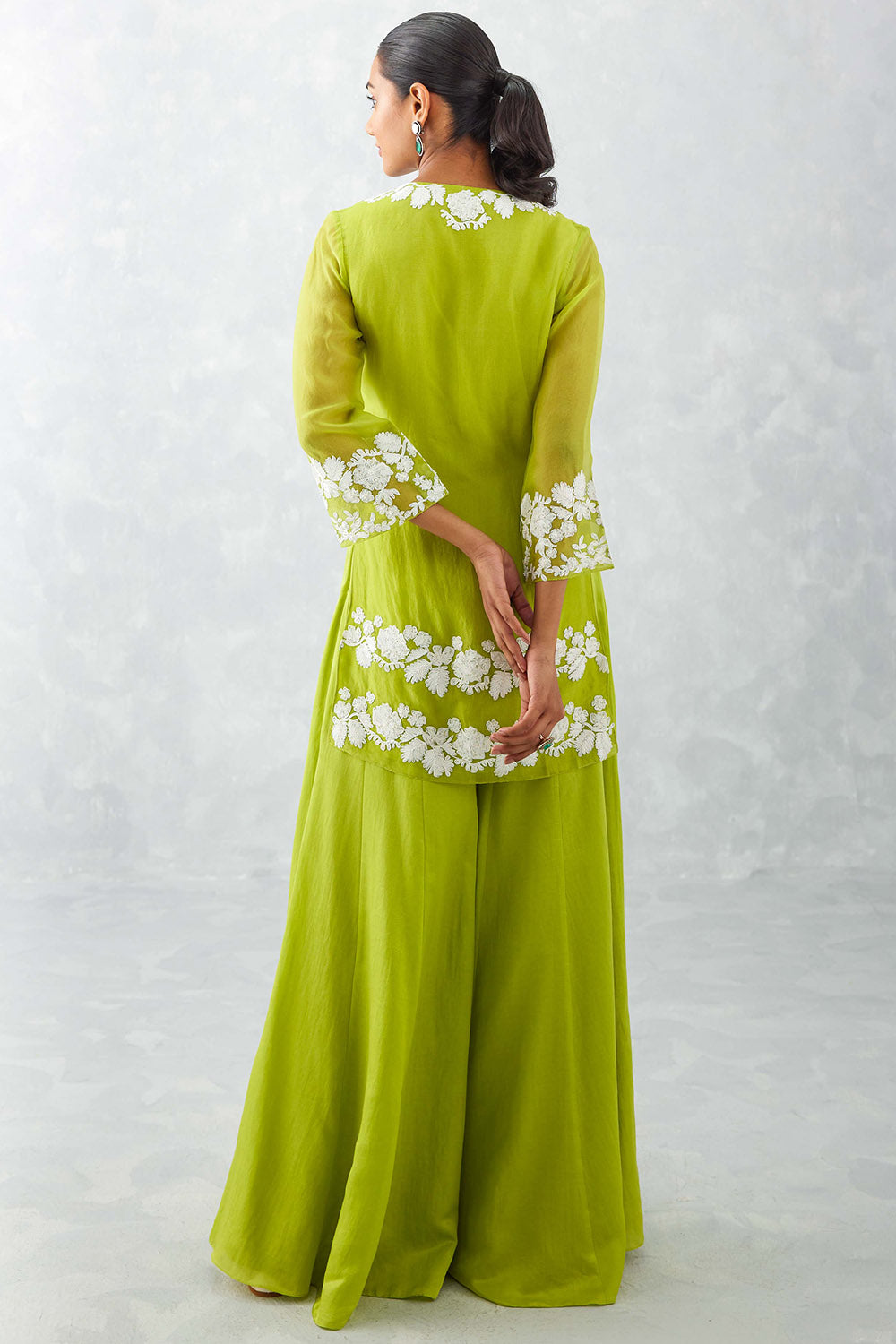 Devnaagri  Green Embroidered Front Slit Sharara Set – LIVEtheCOLLECTIVE