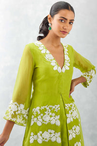 Green Embroidered Front Slit Sharara Set